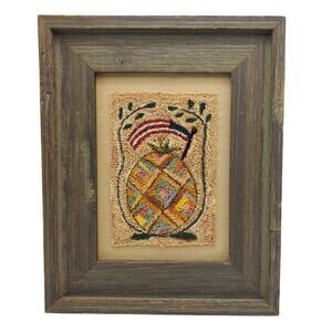 Rustic Needle Punch Wall Art Primitive Pineapple American Flag Patriotic Fiber